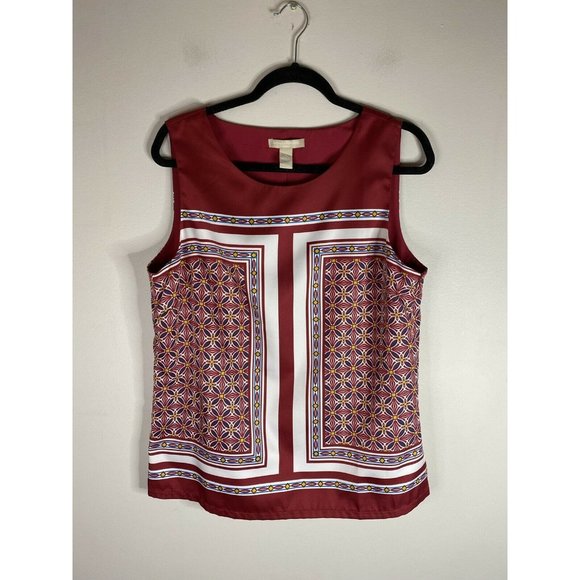 Womens Banana Republic Red White Pattern Tank Top Size 14 - Picture 1 of 7